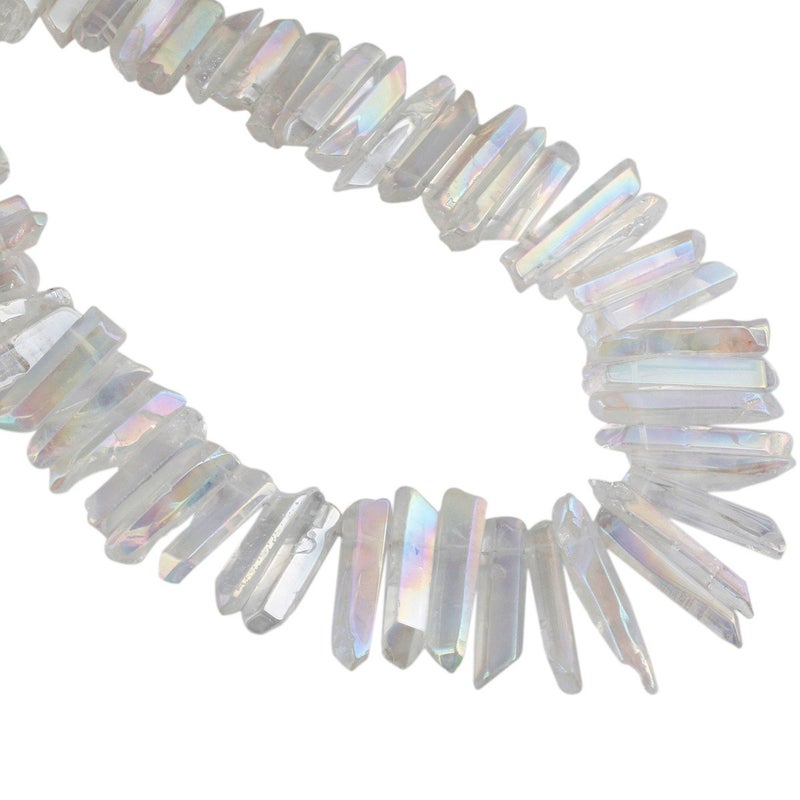 SUNYIK Angel Aura Titanium Coated Crystal Points Quartz Sticks Spikes Point Beads 15 inch Strand Drilled - Image 3